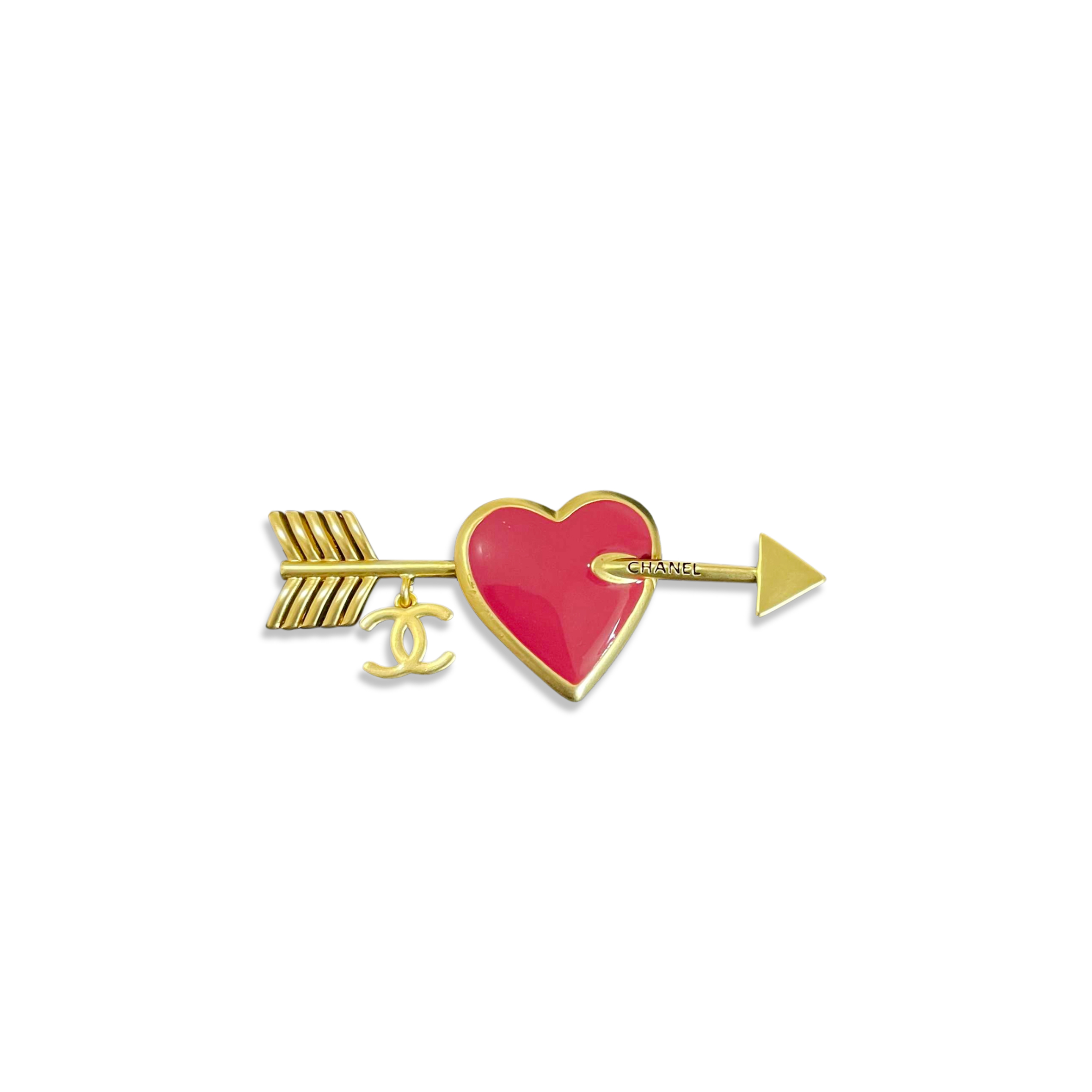 CHANEL CC HEART BROOCH RED
